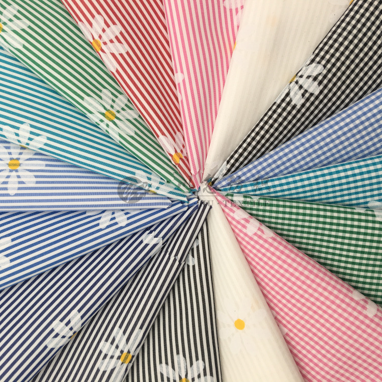 【太阳花植物印花】0.1CM格条超细旦底布 19年春夏款衬衫裙装面料