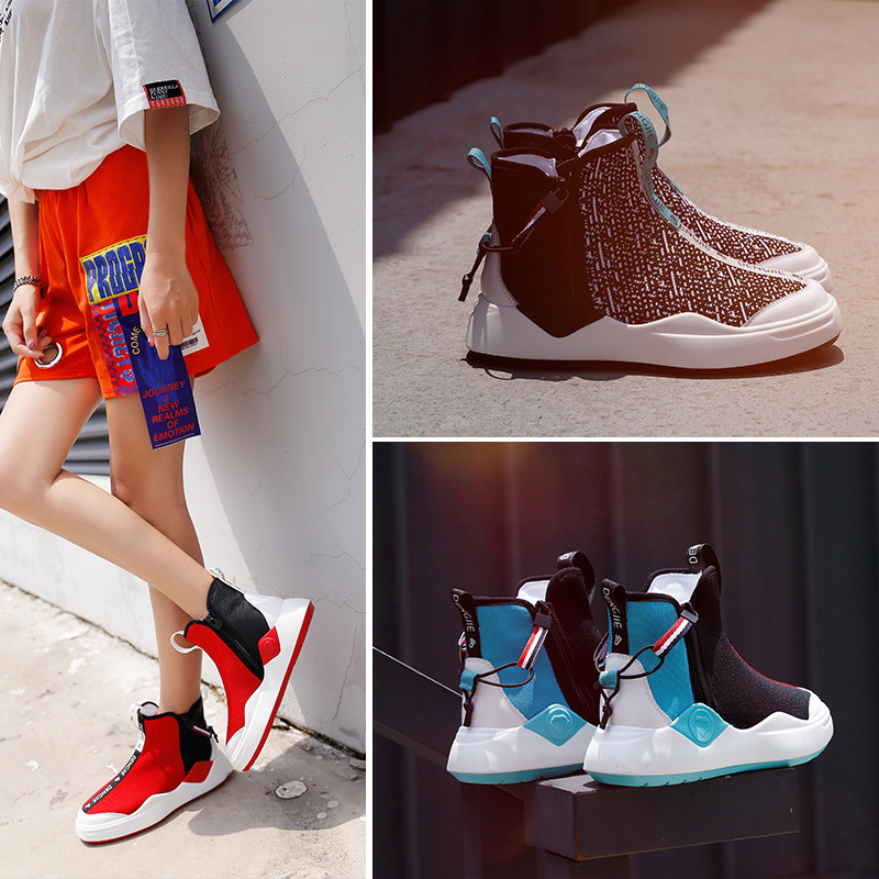 原宿袜子鞋女2018新款百搭韩版ulzzang嘻哈高帮鞋街舞拼色运动鞋