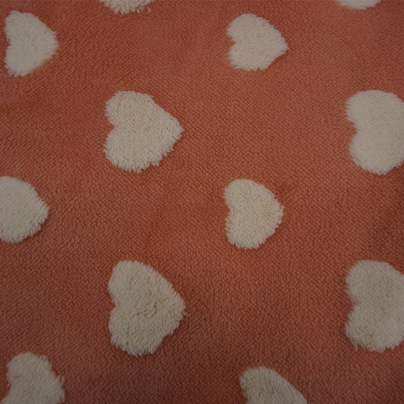 现货供应 单面经编舒棉绒 舒棉绒提花爱心 床上用品毛毯面料