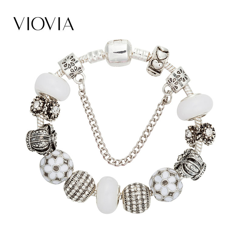 Karsti pārdota DIY sakausējuma sudrabotas kroņa dimanta lodīšu aproce sievietēm_voghion.com