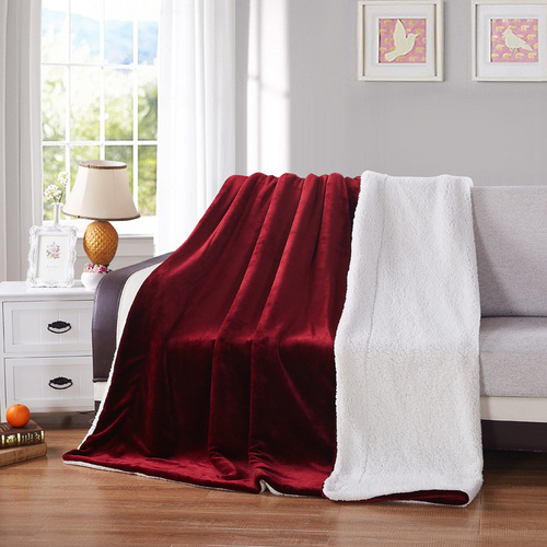 Autumn and winter solid color double-layer lamb velvet blanket thickened warm nap blanket single and double flais gift small blanket