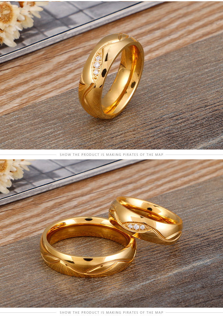 304 Stainless Steel Material Round Pattern Factory Wholesale Supply Japanese And Korean Style Fashion Ring Personalized Rhinestone Simple Titanium Steel Couple Couple Rings Can Be Sent On Behalf