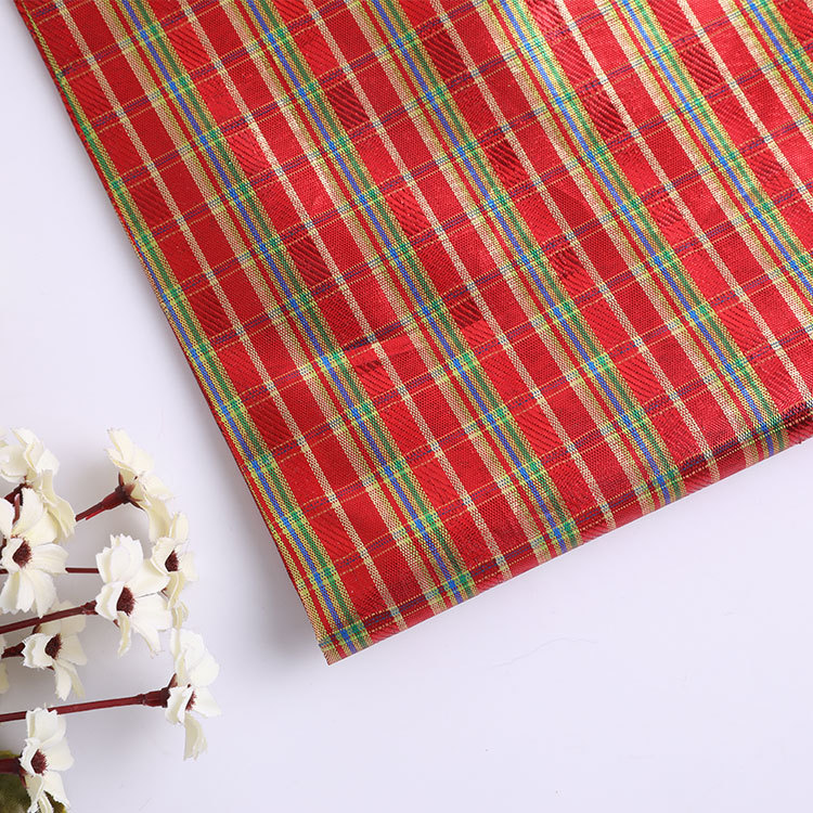 圣诞布多色双色色织格子布 涤纶金银丝提花布面料 经典桌布装饰布