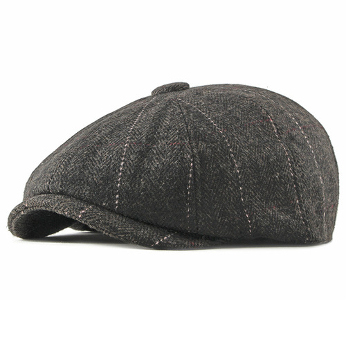 Men's British Retro Wool Beanie Beret Hat for Middle-Aged Adults, Autumn/Winter New Style Octagonal Hat, Leisure Painter Hat