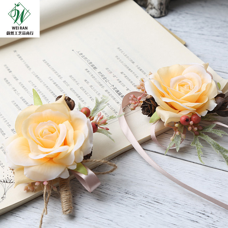 香槟色森系小清新娘伴娘手腕花新郎胸花襟花结婚礼旅拍摄影写真