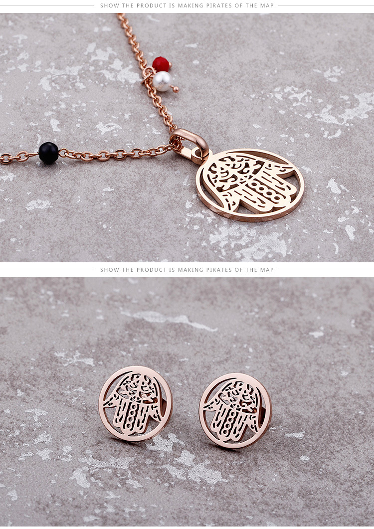 European and American New Set Titanium Steel Stainless Steel Palm round Womenu0027s Fashion Necklace