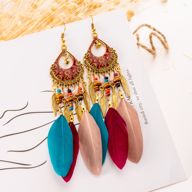 1 Pair Retro Feather Alloy Plating Women's Drop Earrings display picture 17