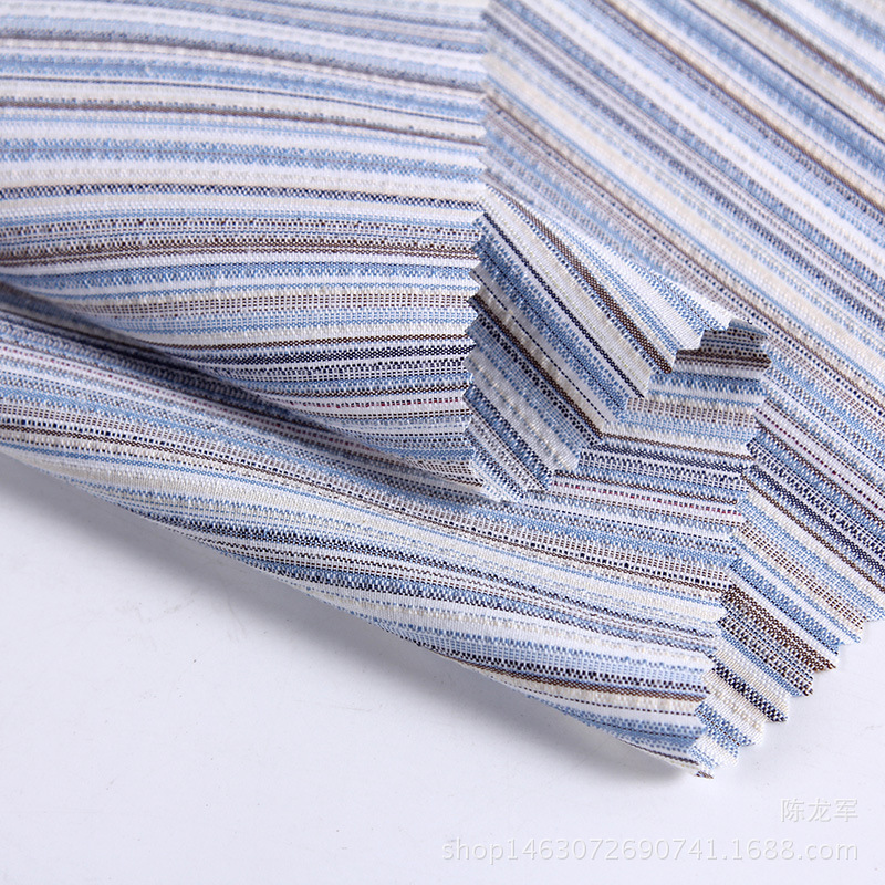 新款涤棉麻色织衬衫布 厂家批发时尚色织条纹衬衫服装面料