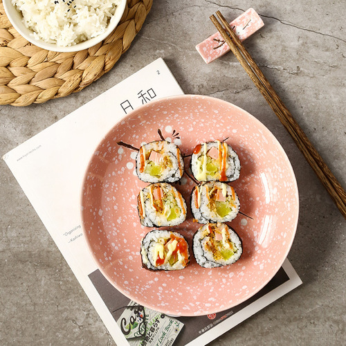 Creative 8-inch Japanese plum blossom hand-painted underglaze round ceramic tableware for home snacks, soups and rice plates