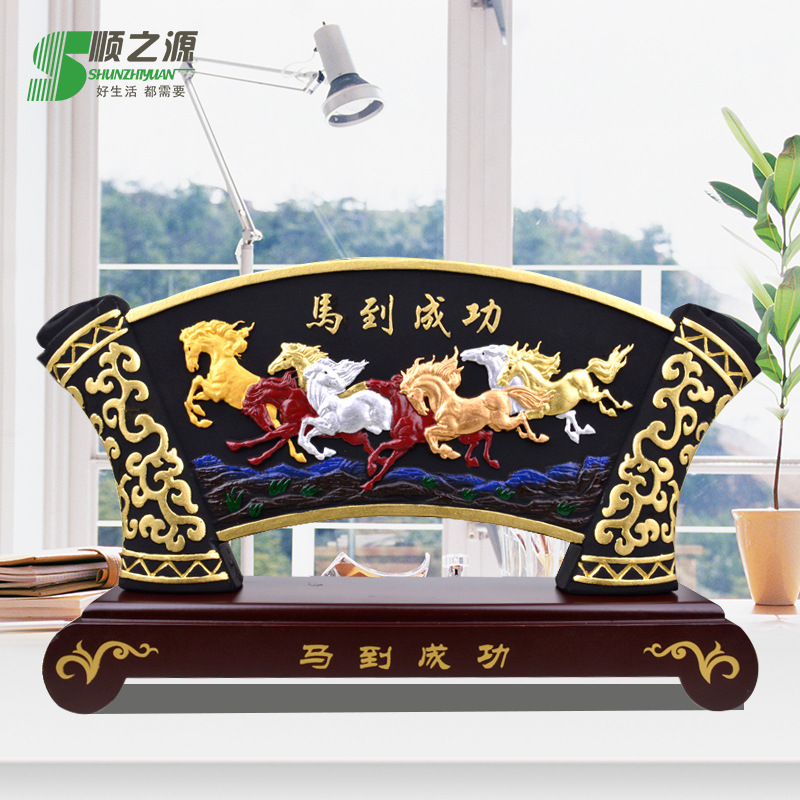 商务开业礼品炭雕摆件马到成功办公室装饰品桌面乔迁工艺品印制