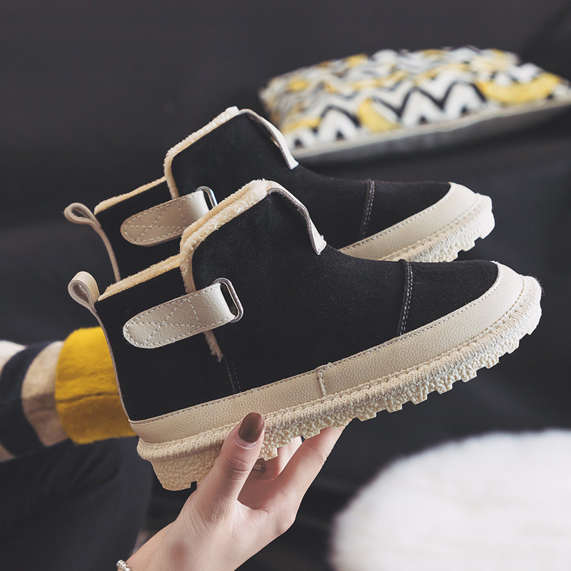 High Top Two Cotton Shoes Women's Winter  New Versatile Korean Student Sports Plush Thick Soled Shoes Warm Cotton Boots