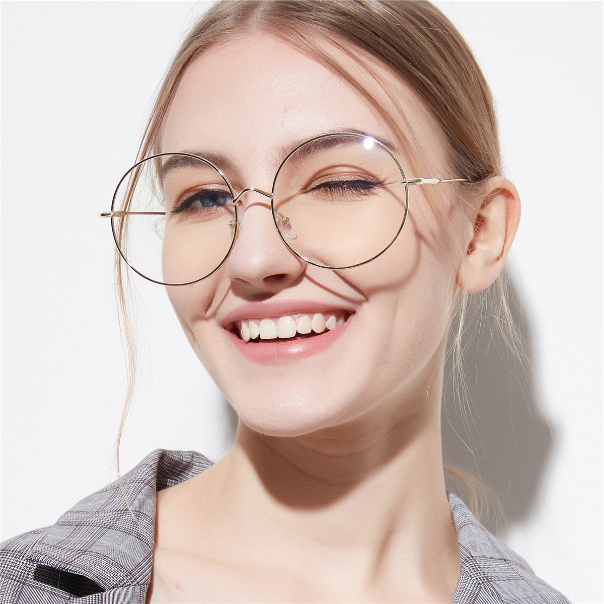 Frame Metal Round Flat Lens Women's Thin Frame Glasses