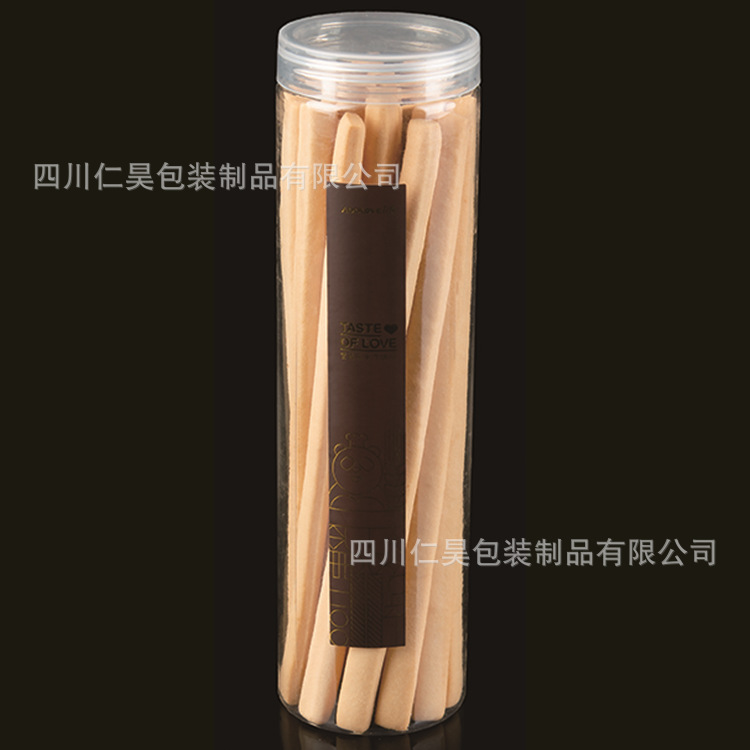 5.5*30cm螺旋盖 铝盖 圆罐 透明塑料食品密封包装罐 饼干桶