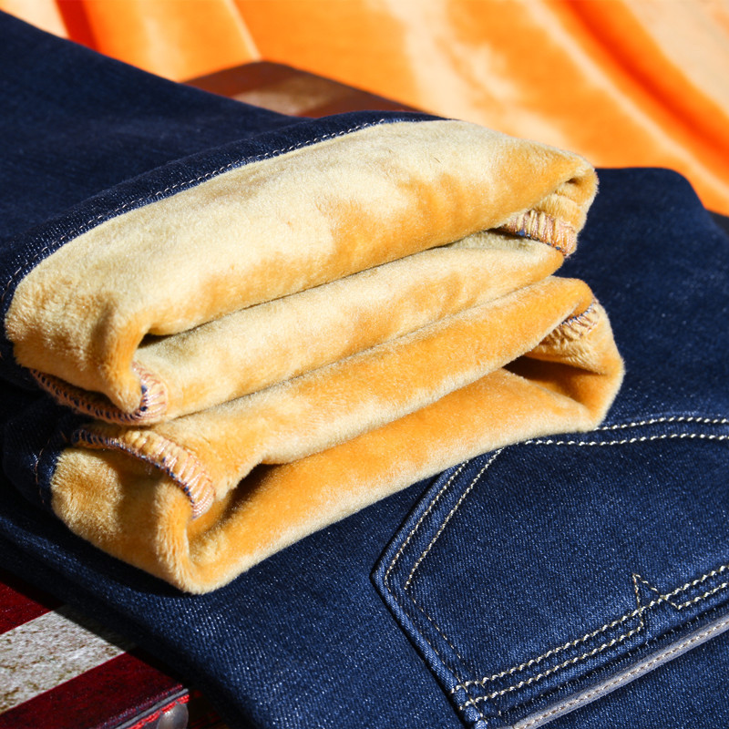 Winter fleece elastic warm jeans