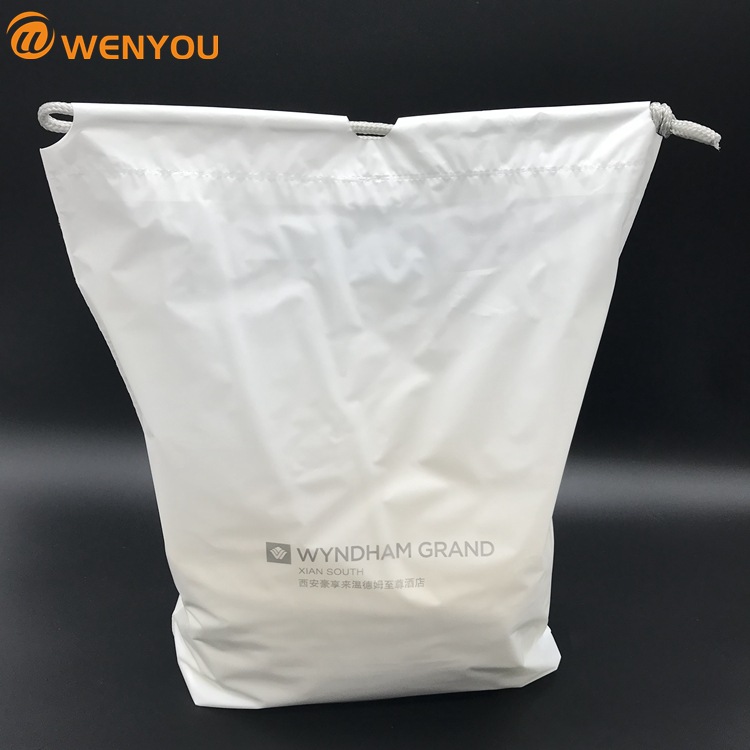 双层酒店穿绳袋子洗衣塑料拉绳袋防晒帽包装塑料束口抽绳袋白色