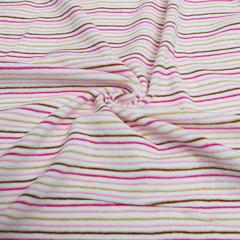 cvc彩条天鹅绒服装家纺面料素色活性印花粉白彩条天鹅绒布料批发