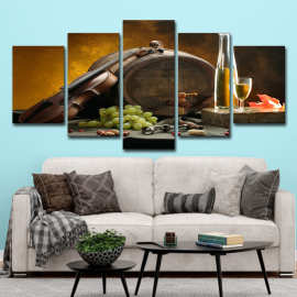 跨境AE跨境5件葡萄酒玻璃橡木桶图片葡萄小提琴家居艺术装饰