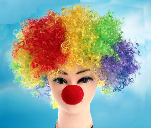 Clown wig colorful headgear curly party makeup cosplay Halloween clown red nose sponge prop