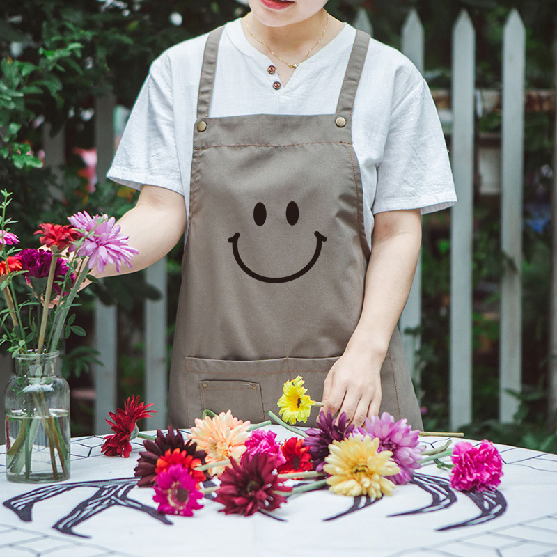 Smiley cara delantal Internet bar Estudio trabajo ropa esteticista maquillaje manicura supermercado tienda de conveniencia la fábrica guía trabajo ropa