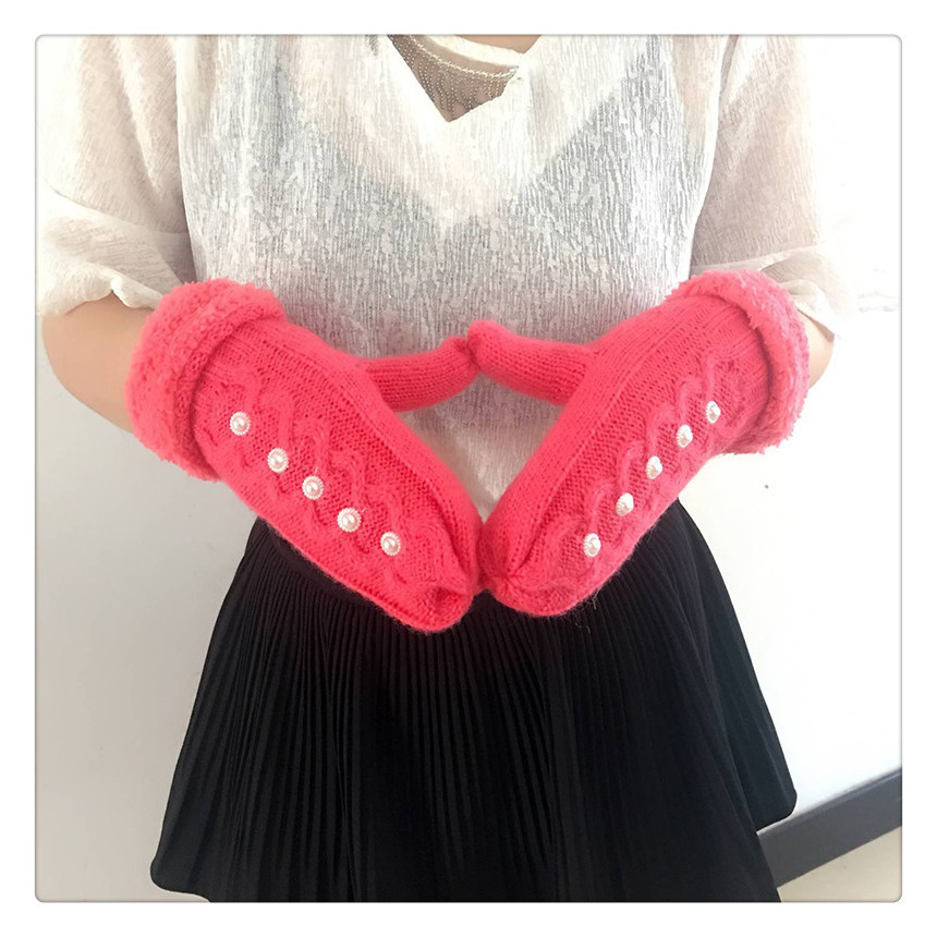 Shunzun punto acrílico doble capa de lana forrado perla caliente punto dedo jacquard guantes de las mujeres suministro directo de fábrica