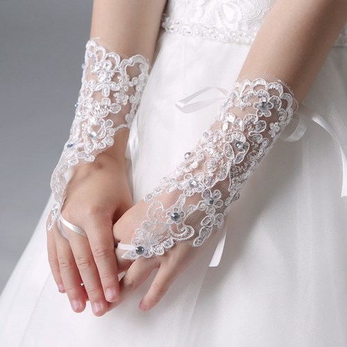 2pcs Korean white red lace diamond wedding flower girls gloves children stage performance photos shooting model show mittens fingerless girls jazz latin dance gloves