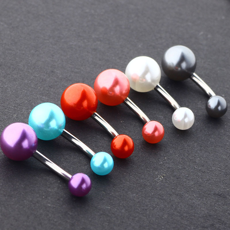 6-Pack Glow Belly Button Rings, Stainless Steel Navel Ring Set with Pearl - European American Style detail image 10