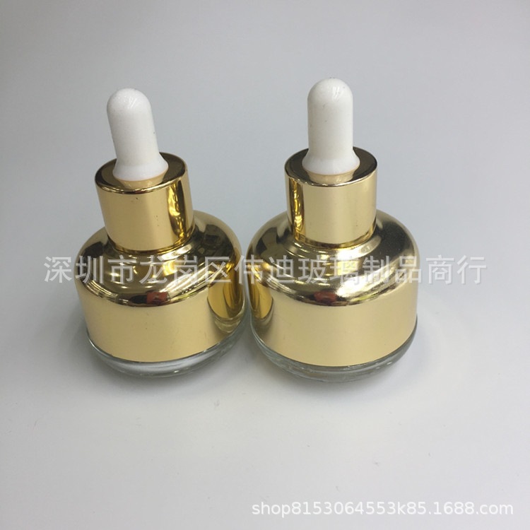 厂家直销滴管肩套瓶30ml精华液瓶扁胶头高档电化铝肩套瓶精华液瓶