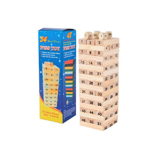 Large pine Jenga 54 pieces free 4 dice building blocks Domino children's digital layered toy