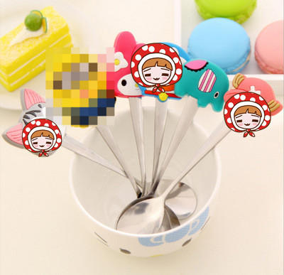 Home home lovely silica gel Handle Stainless steel spoon fashion Cartoon Spoon Coffee stirring spoon