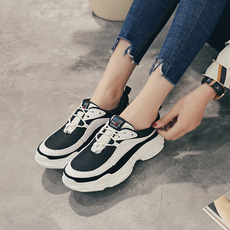 2018春季新款女鞋休闲松糕平底运动跑步鞋学院风女式韩版系带单鞋