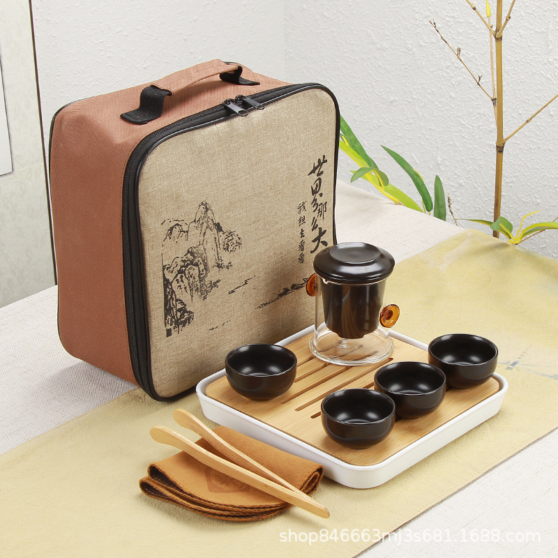 Ding Kiln Ceramic Quick Cup One Pot Four Cups Travel Kung Fu Tea Set Portable Bag Travel Tea Set Customization