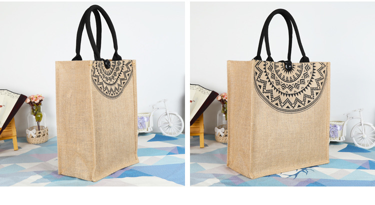 单肩简约复古购物袋粗麻布手提黄麻购物时尚收纳袋麻布