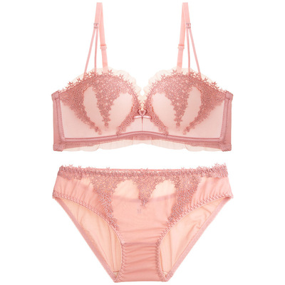 秋冬新款红色本命年性感内衣女蕾丝网纱无钢圈聚拢上托套装女批发