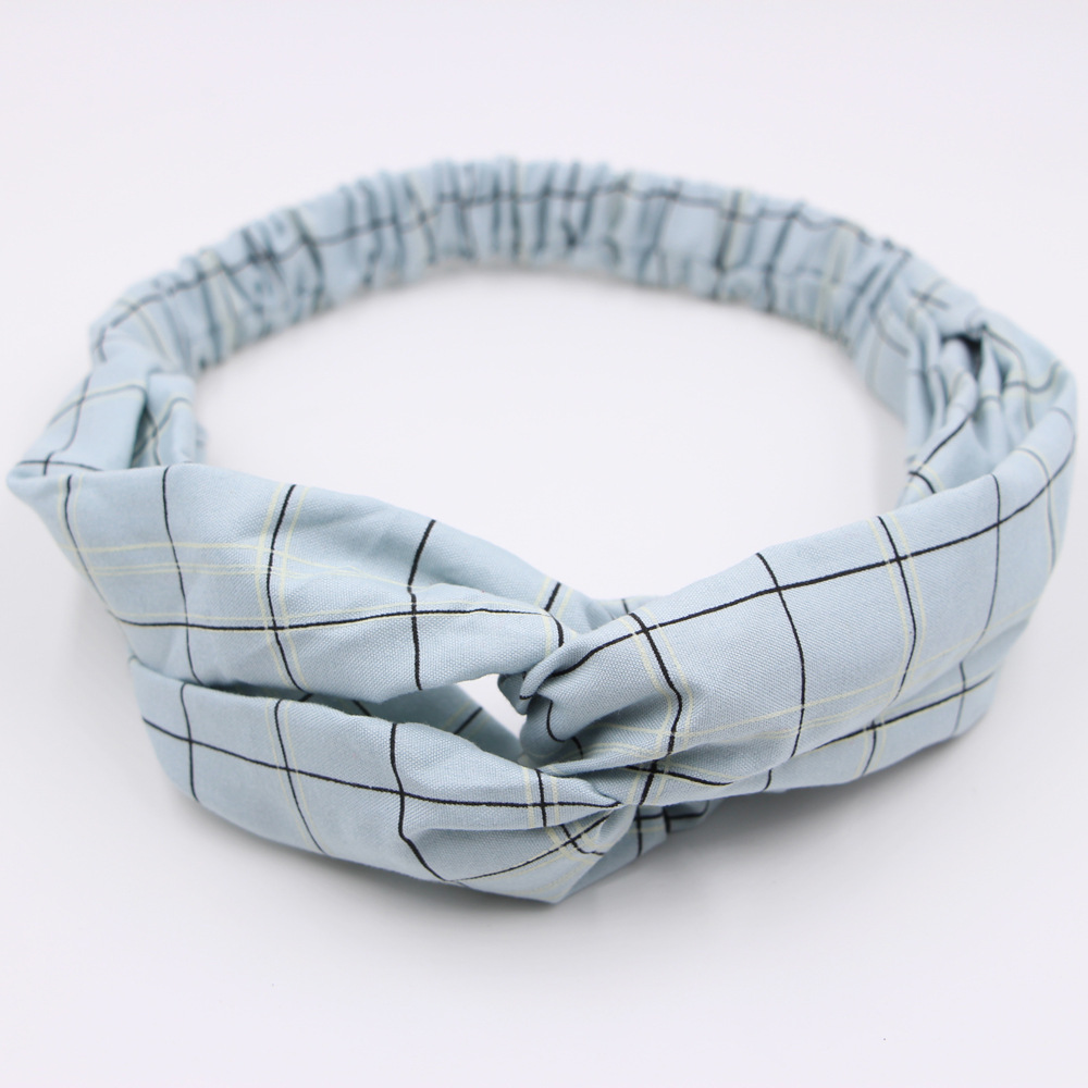 Retro Color Matching Checkered Striped Fabric Cross Wash Face Headband Wholesale display picture 9