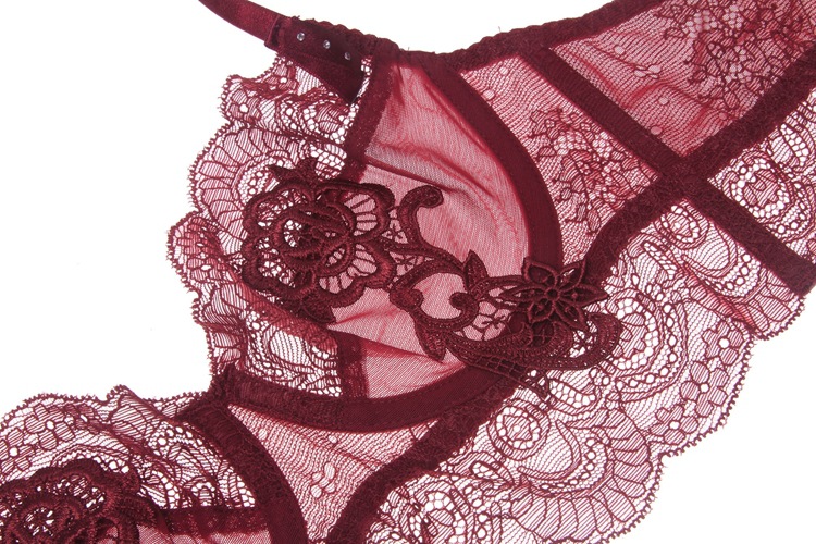 Sexy lace no sponge hollow perspective ultra-thin gather bra set NSXQ13047