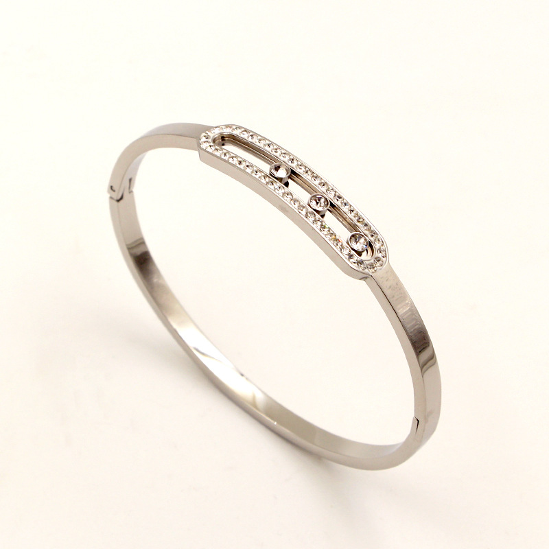 Bangle Classification Streetwear Rectangle Titanium Steel Inlay Artificial Diamond Bangle