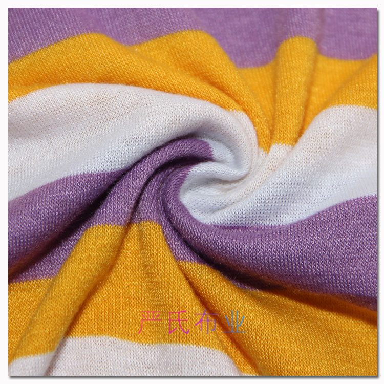 热卖 色织涤氨针织条纹汗布 彩条T恤平纹面料 180G 现货供应