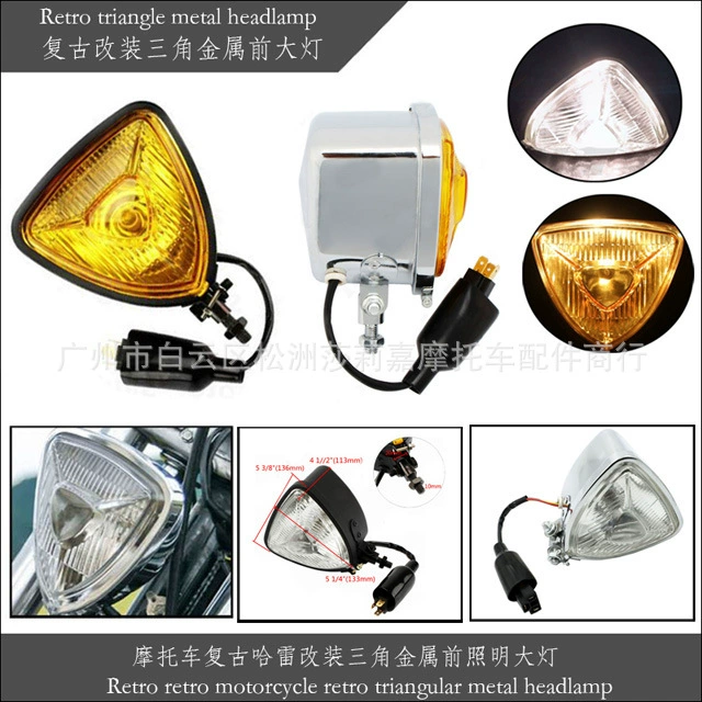 Мотоциклетная ретро треугольная металлическая фара, светодиодная фара, подходящая для Harley Tourist Suzuki Honda