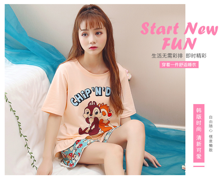 帮手描述图：华信2018夏季新款短袖6535睡衣女套装学生家