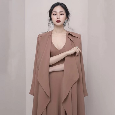 2018秋冬新款卡其色端庄大气时尚中长款韩版不起球不变形外套9915|ms