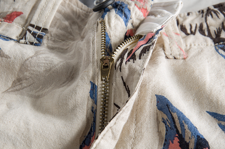 B25 personality leaves printed water wash comfortable linen casual pants foreign trade original single men's shorts 10