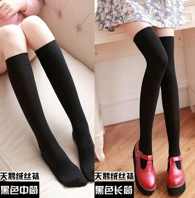 Spring and autumn goose velvet stockings Japanese white student socks women's high-top knee-high black jk uniform stockings