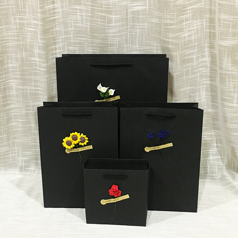 批发黑色礼品袋 围巾服装环保购物牛皮纸袋干花手提袋子定做现货