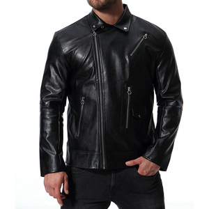 European and American fashionable men’s locomotive multi zip leather coat leather jacket