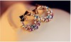 Retro earrings with bow, accessory, Korean style, diamond encrusted, flowered, wholesale