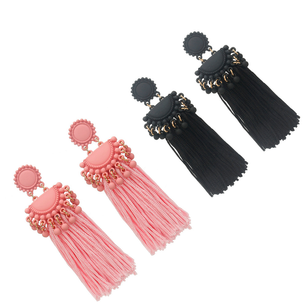 Hot Long Tassel Black Pink Earrings display picture 11