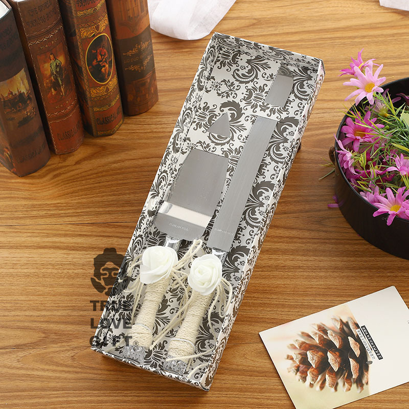 婚礼用品结婚酒席喜庆蛋糕刀铲欧式麻布花朵款亚马逊爆款厂家直销