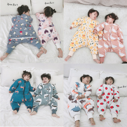 儿童冬季睡袋宝宝纯棉防踢被分脚式婴儿加大加厚夹棉卡通连体睡衣