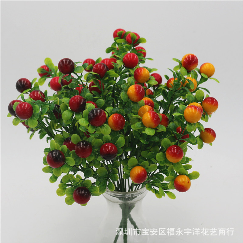 5叉红果仿真植物 仿真果批发 野果子 三叉果 仿真浆果 绿植