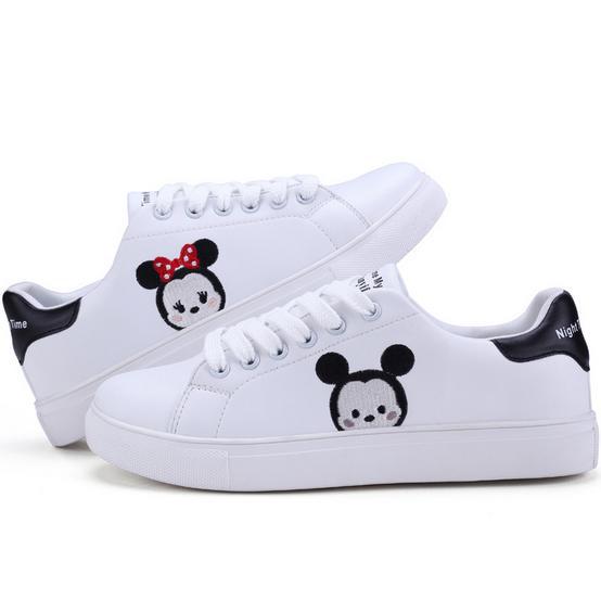 Net Red Same item White shoes Korean Edition student Versatile Autumn Flat bottom skate shoes Cartoon comic Embroidery motion Women's Shoes